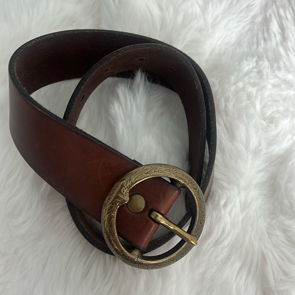 New Ralph Lauren leather dark brown belt Sz 22 round buckle